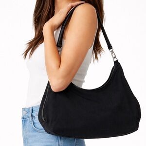 Gucci Nylon Small Shoulder Bag Black Zip Hobo Purse